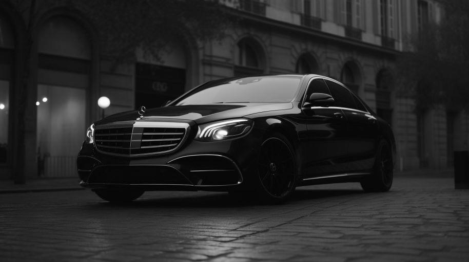 Mercedes S-Class luxury chauffeur car in Paris – premium transfer service from Le Bourget Airport to the city center.