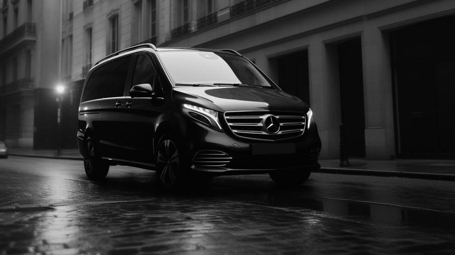 Luxury Mercedes V-Class van providing VIP Meet and Greet airport transfers in Paris, ideal for families, business travelers, and VIP guests.