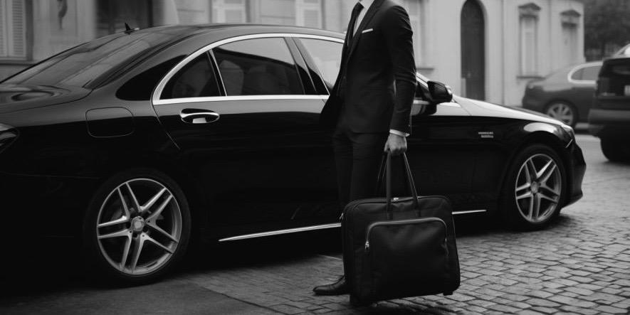 Executive chauffeur beside a Mercedes sedan in Paris – hourly private driver service.